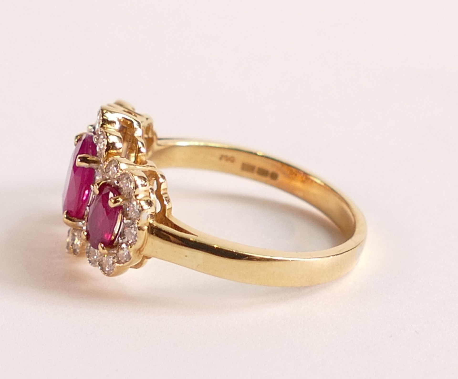 18ct Gold Ring With Ruby And Diamond Stamped 750 (18ct) and Hallmarked Birmingham. Weight 4.8 grams, - Image 2 of 3