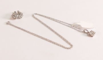 9ct White Gold Diamond Earrings and Necklace Set Earrings are stamped 375 on stem and clasp, each