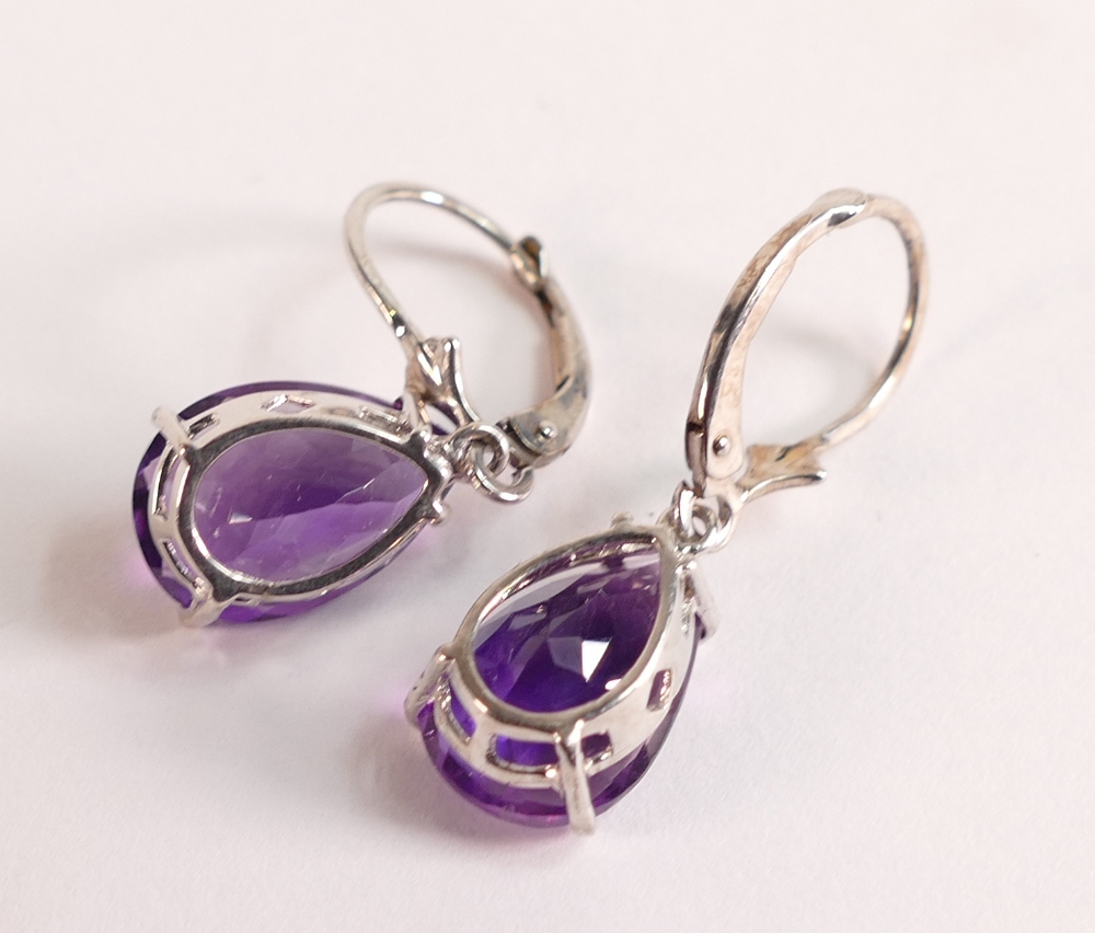 Amethyst Belle Drop Earrings 2.5 ctw in 375 9ct White Gold. Amethyst leverback earrings. Two - Image 2 of 2