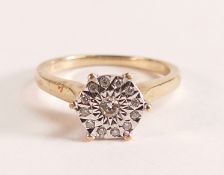 9ct White and Yellow Gold Diamond Ring Size I Diamond Illusion set Setting measures: 7.4mm Central