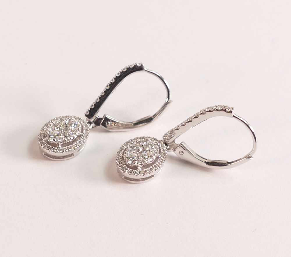 18ct White Gold Diamond Dropper Earrings The earrings hold 88 Diamonds in total. There are four