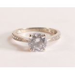 9ct White Gold CZ Ring, 2 grams, size L.