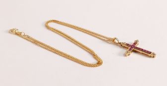 18ct yellow gold necklace with 18ct Cross, diamond and ruby 5.9 grams.