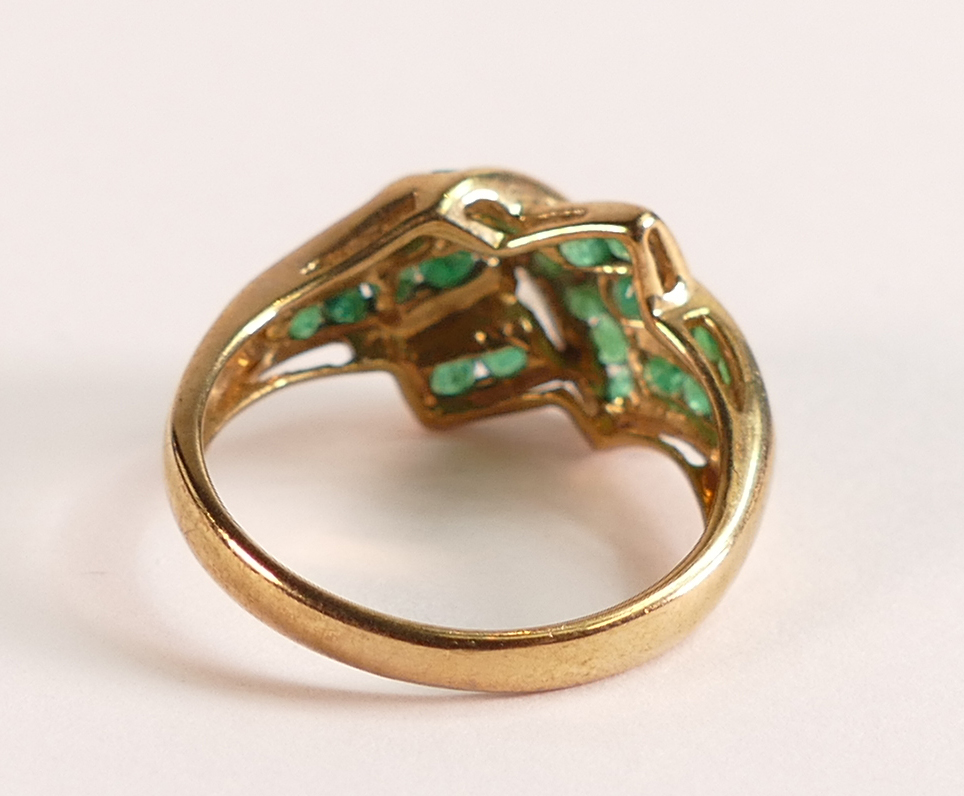 9ct Gold and Emerald Cross Over Ring - There are twenty five brilliant cut natural Emeralds, - Image 3 of 3