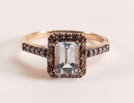 Le Vian 14ct Rose Gold Aquamarine and Fancy Chocolate Diamonds - Emerald cut Aquamarine measures 7.