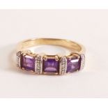 9ct Yellow Gold Amethyst and Diamond Ring, preowned, 2.8 grams, ring size P.