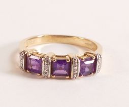 9ct Yellow Gold Amethyst and Diamond Ring, preowned, 2.8 grams, ring size P.