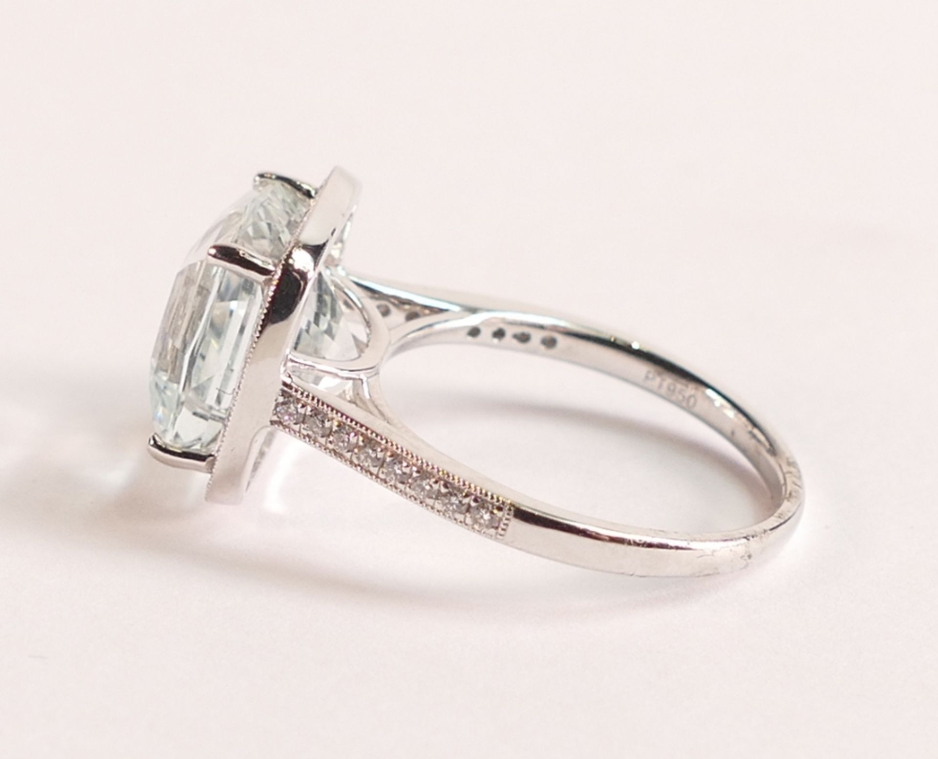 Platinum Ring With Clear Crystal Quartz and Diamonds - Crystal quartz measures 10.48mm by 10.48mm - Image 2 of 3