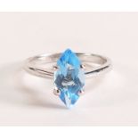 14ct White Gold Ring With Marquise Cut Claw Set Aquamarine - Stamped 14k Size: "M+". Shank is 2.25mm