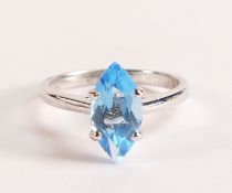14ct White Gold Ring With Marquise Cut Claw Set Aquamarine - Stamped 14k Size: "M+". Shank is 2.25mm