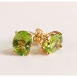18ct Gold Peridot Earrings. The 18ct Yellow Gold earrings are stamped 750. 18ct Gold earring backs