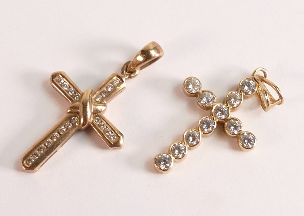 TWO 9ct Gold Cross Pendants -9ct Gold and Diamond Cross Pendant, 9ct Gold stamped 9K and