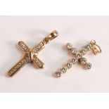 TWO 9ct Gold Cross Pendants -9ct Gold and Diamond Cross Pendant, 9ct Gold stamped 9K and