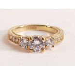 10ct Gold Cubic Zirconia Fancy Ring - Stamped 10KCG. The main cubic zirconia is brilliant cut and