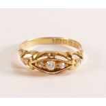 18ct Gold Five Diamond Ring - There are five brilliant cut white diamonds, approx carat weight total