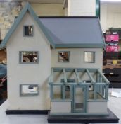 Large Handmade Three-Story Dolls House painted in White with Duck Egg Accents. Height: 89.2cm Width: