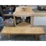 Stripped pine corner wash stand / unit together with a small collapsable bench (length of bench