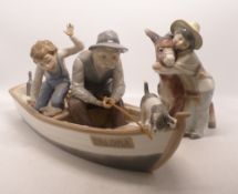 Lladro Figures 'Paloma' together with a Boy with a Donkey. Broken Oar to Paloma and reglued ear to