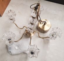 Modern 5 branch crystal and brass ceiling light, (Being sold to raise funds for Ukrainian