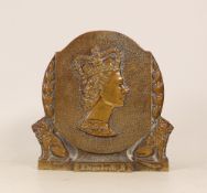 A Mid 20th Century Brass depicting Elizabeth II. Base has moulded lettering 'Elizabeth R.' Height: