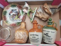 A mixed collection of ceramic items to include Beswick and Sylvac dog figures, reticulated plate,
