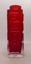 Whitefriars Large Greek Key Vase in Ruby No. 9810. Height: 20cm