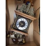 Dutch style Oak and Ormolu wall hanging clock with brass weights