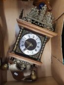 Dutch style Oak and Ormolu wall hanging clock with brass weights