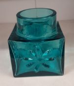Dartington Turquoise Mid Century Glass Vase. Height: 8.5cm