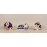 Royal Crown Derby paperweights to include Artic Fox, Hedgehog and Garden Snail. All silver