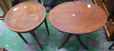 Small oval tilttop table on quad form base together with Burr Walnut occaisonal table (2)