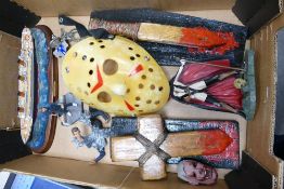 A mixed collection of items to include Danbury Mint Titanic Figure, Sci Fi Horror mask, Vampire