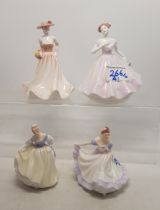 Two royal doulton small figures Ninette HN3215 together with Fair lady HN3216 together with Coalport