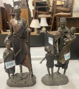 Maasai Resin bronzed figures of 'Bibi in Grandmothers care together with Mwana 'A fathers child' (2)
