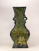 Late 19th Century Majolica Vase of Oriental Form. Two naturalistic branch from handles and floral