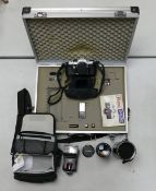 Pentax Asahi MX Film Camera in leather case with Panagor No. 810908 1:4.5 80-200mm Lens and