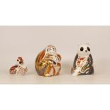 Royal Crown Derby paperweights to include Monkey and Baby, Panda and Swimming Duck. All silver