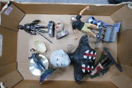 A collection of Sc fi figures including large Pin Head Bust, Musical Frank Sinatra Figure , Dragon