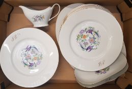 Limoges dinnerware items with Birds of Paradise decoration, consisting of 12 dinner plates, oval