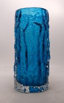 Whitefriars Large Bark Vase No. 9691 in Kingfisher Blue. Height: 23cm