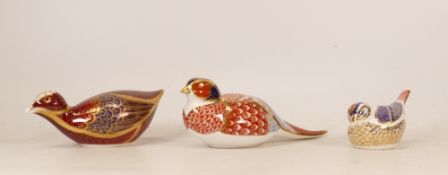 Royal Crown Derby paperweights to include Pheasant, Coot and Goldcrest. All silver stoppers (3)