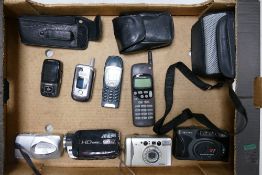 A Mixed Collection of Vintage Cameras and Phones to include a Nokia 6210, Samsung SGH-D600, Motorola