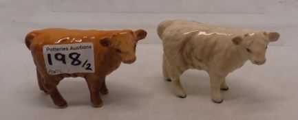 Beswick calfs to include a highland calf & Charolais calf (2)