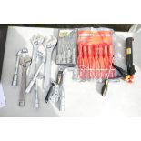 Collection of heavy duty DIY tools including sockets, screwdrivers, spanners etc.