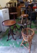 A Collection of Seven Wine Tables and Side Tables include one miniature rustic stool and a small