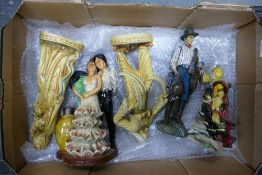 Five large resin figures with Arabian Knights , Flamenco & Cowboy themes