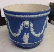 Large Wedgwood Blue dip planter with lion masks and garlands in bas-relief 20cm height