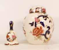 Masons Mandalay Ginger Jar together with Small Bell. Height of tallest: 18cm (2)