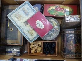 A mixed collection of items to include Staunton shaped box wood chess set, early 20th century cash