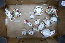 A collection of Royal Albert Old Country Rose Patterned Ornaments, vases & bells